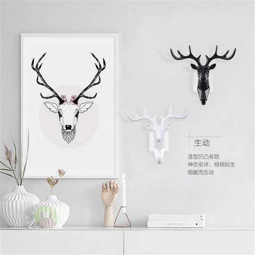 Animal Deer Stags Head Hook Hanger Rack Holder Wall Mount Home Decor Black