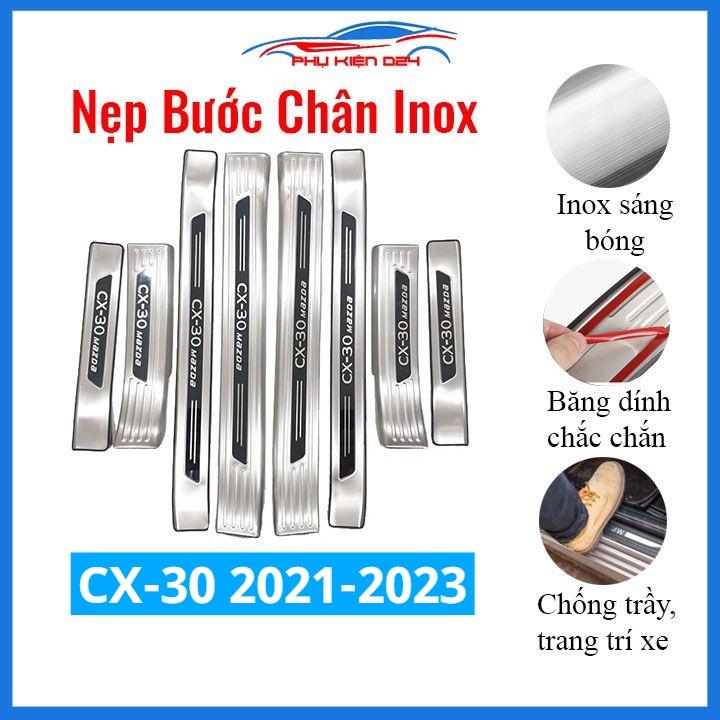 Ốp bậc cửa, nẹp bước chân INOX cho xe Mazda CX30 CX-30 2021-2022-2023
