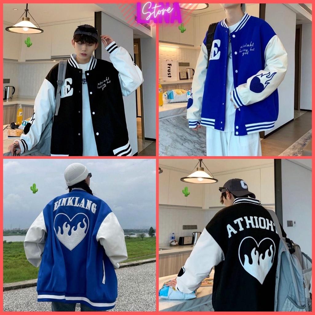 Áo Khoác Bomber Varsity Jacket in chữ E Hình Tim Dễ Thương Unisex