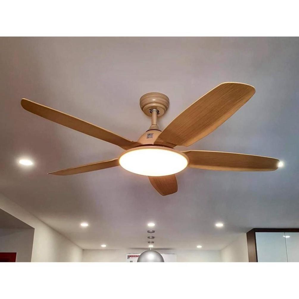 Quạt trần trên nhà Cánh ABS Vân Gỗ,Động Cơ DC 6 vận tốc Gió ,Có Đèn LED, Có REMO