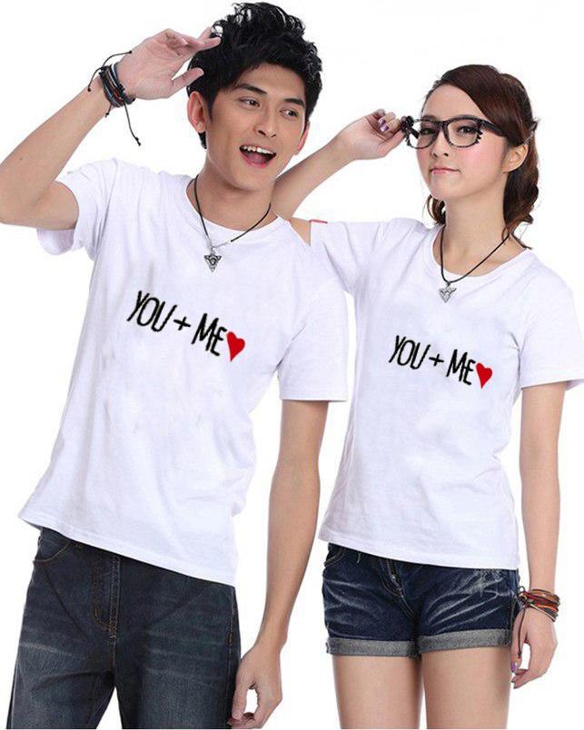 Bộ Áo Thun Đôi You And Me Màu Trắng Nam Nữ