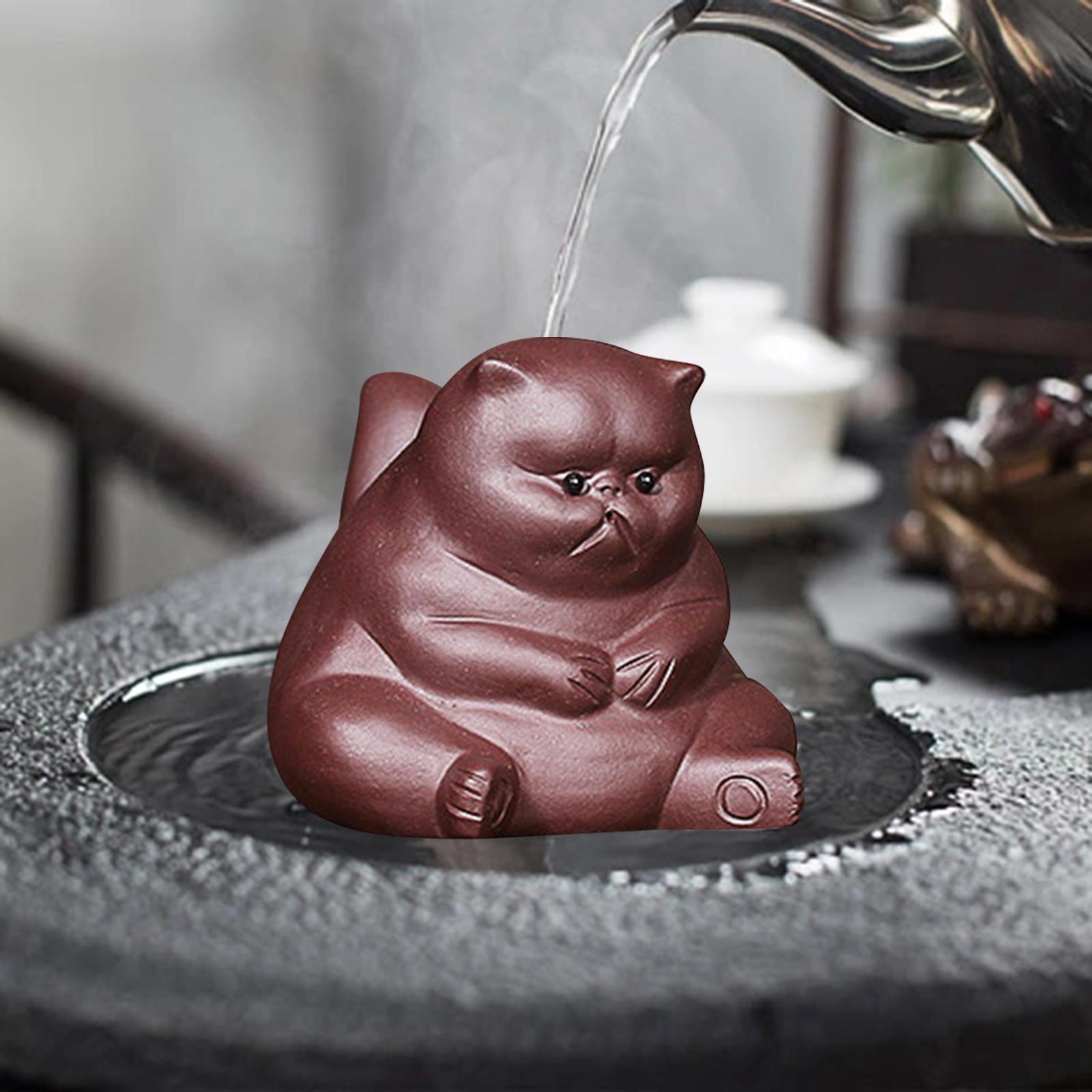 Statue Clay Tea Pet Dining Room Home Decor Miniature Kitten Figurines Kitty Sculpture for Bookshelf Dorm Living Room Cabinet