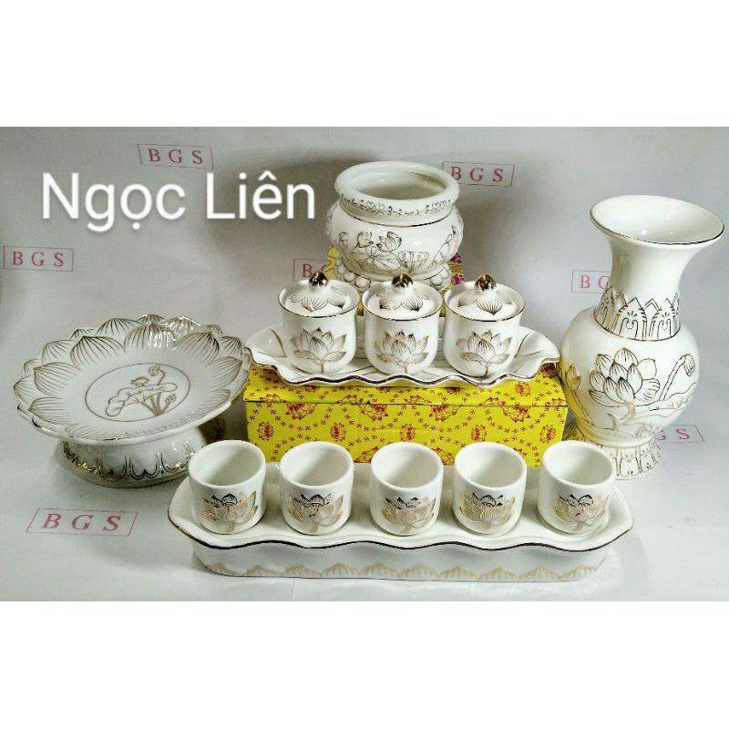 Bộ sứ thờ bạch ngọc cho bàn thờ thần tài ngang 42cm trở xuống