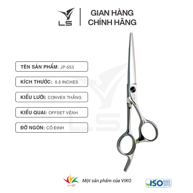 Kéo cắt tóc LS lưỡi thẳng quai offset vênh đỡ ngón cố định JP553