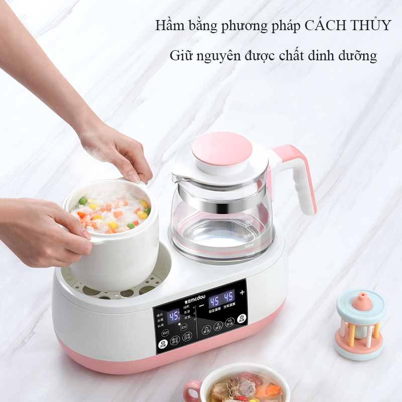 Bình đun nước siêu tốc và giữ ấm nước để pha sữa thế hệ mới kèm nồi hầm cháo đa năng 8in1