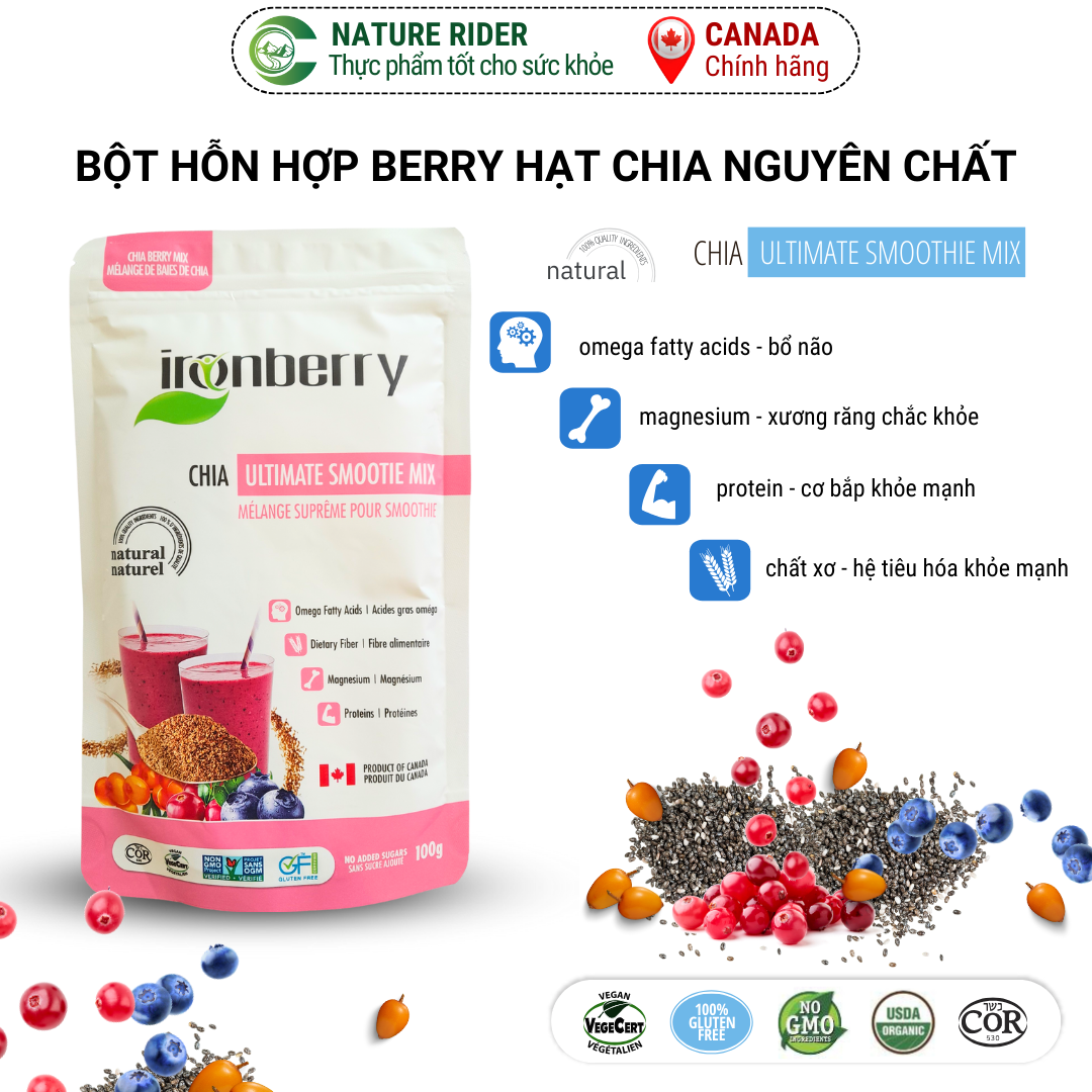Bột hỗn hợp berry &amp; hạt chia nguyên chất - Ironberry chia ultimate smoothe mix 300gr