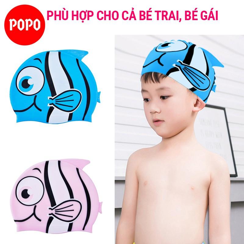Nón bơi trẻ em hình ngộ nghĩnh POPO chất liệu mũ bơi silicone an toàn, cảm giác mềm mại khi đội cho bé