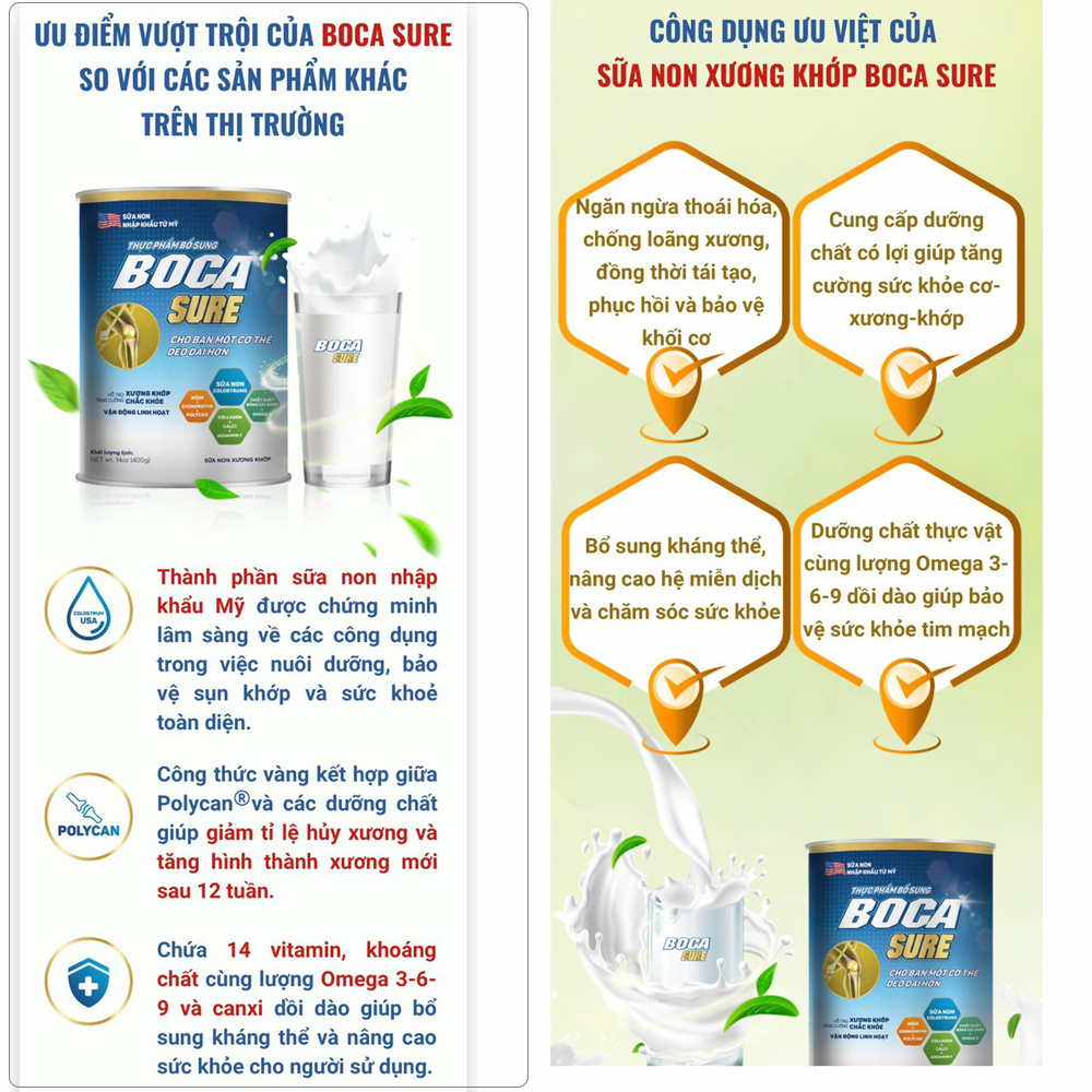 Combo 10 sữa non BOCA SURE và quà - Sữa dành cho người bị xương khớp