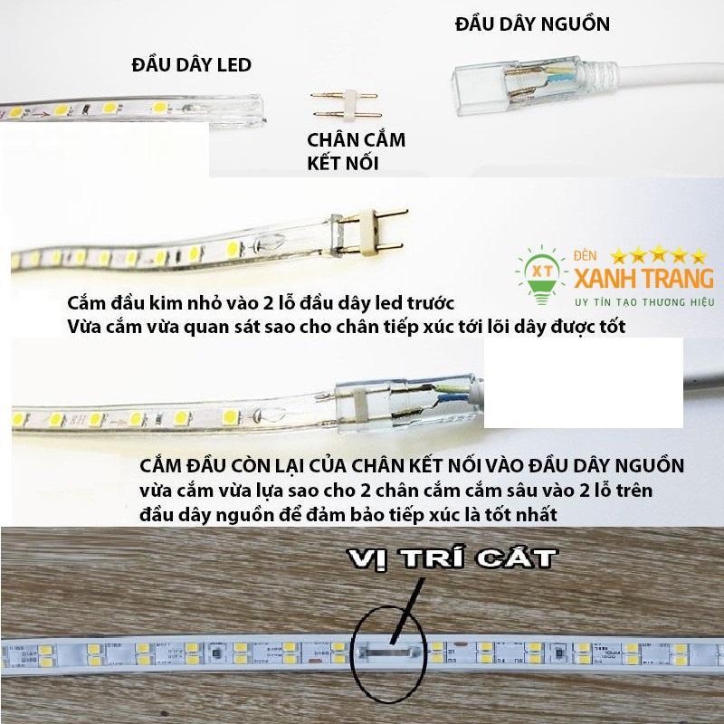Dây Led hắt trần 2 hàng bóng 2835 cho trần thạch cao màu trắng, vàng, xanh, đỏ, quấn cây ngoài trời