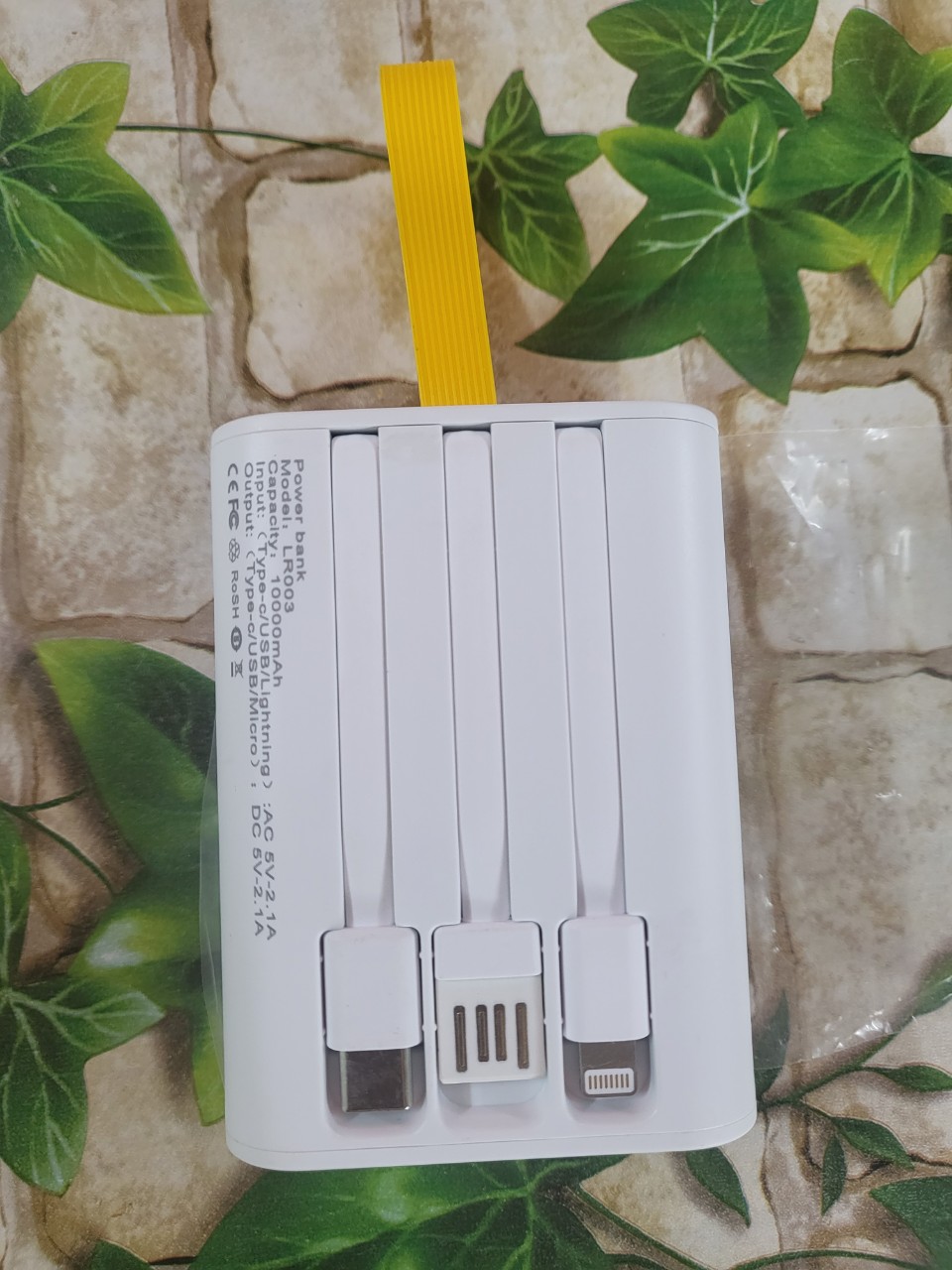 Pin Sạc Dự Phòng Trong Suốt Có Đèn LED Power Bank 10000mAh Cáp Sẵn - Hình Pin