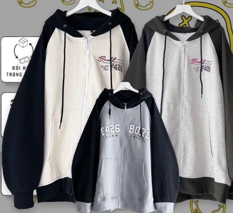 [ sẵn] Áo Khoác Nỉ Form Rộng F426 ullzang unisex [ nam nữ mặc ], áo khoác nỉ phối màu tay ráp lắng Jacket chất đẹp from to rộng mũ 2 lớp Unisex
