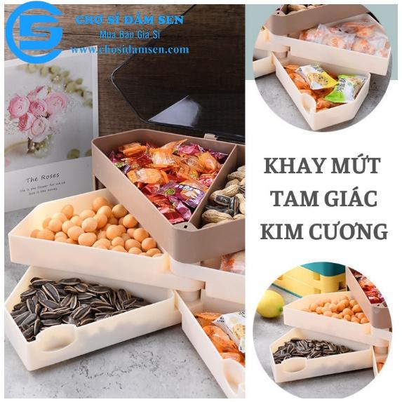 Khay đựng mứt Kim Cương, Khay mứt tam giác 3 tầng mẫu mới sang trọng