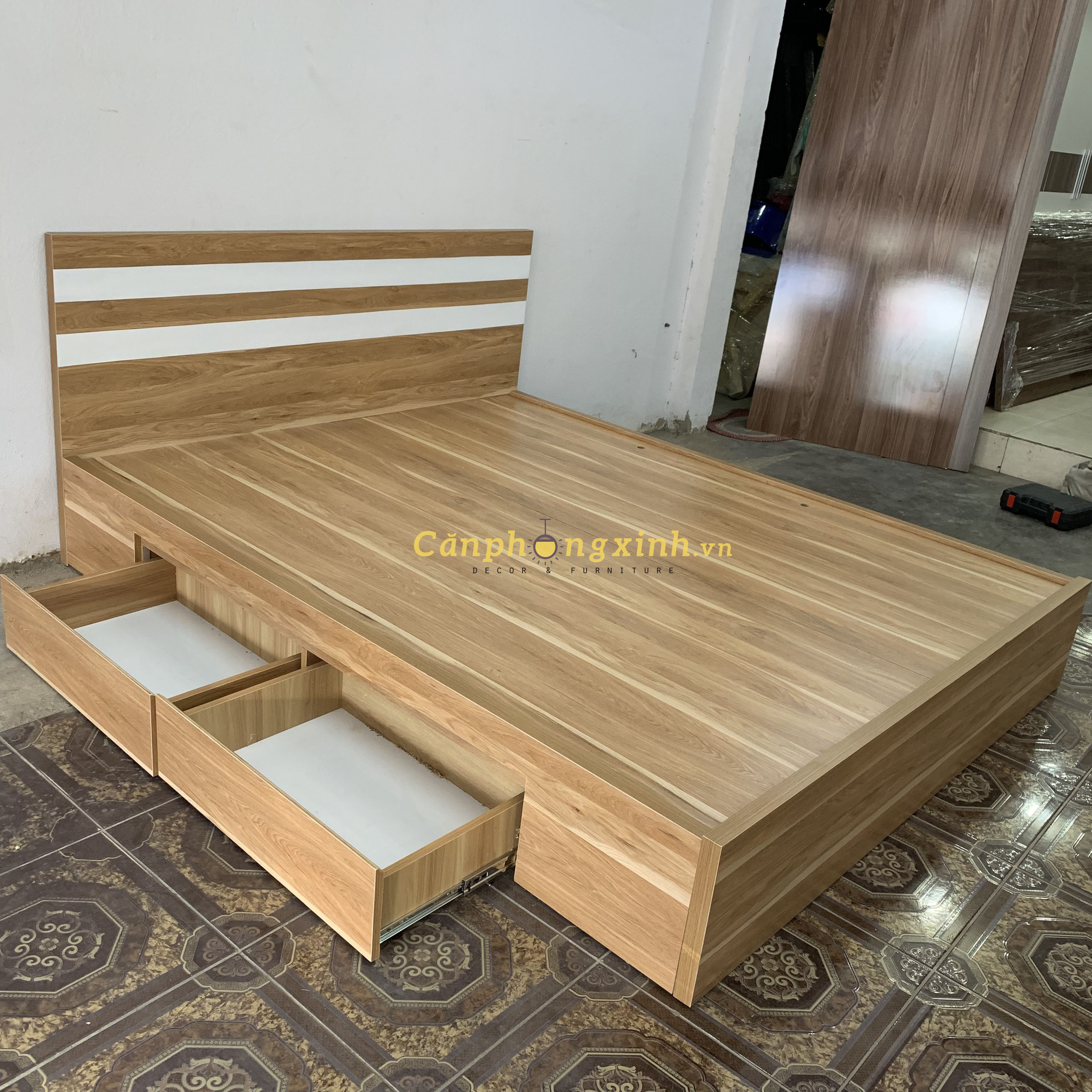 [Freeship HCM] Giường ngủ gỗ cn MDF 2 hộc kéo CPX-G29