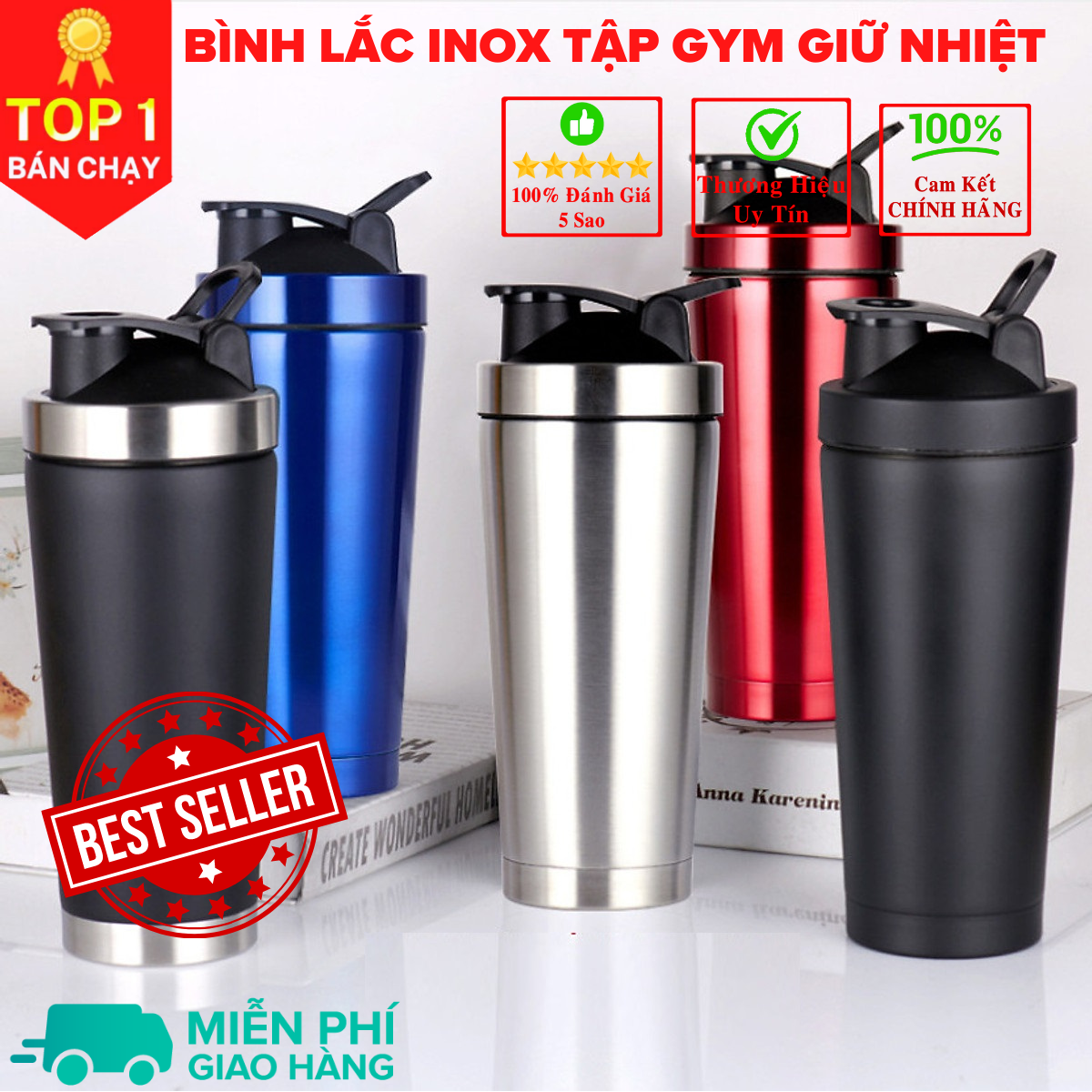 [Loại Cao Cấp - Giữ Nhiệt - Inox 304] bình lắc gym, bình lắc shaker, bình nước thể thao inox giữ nhiệt + kèm quả lắc Lò Xo - Hàng chính hãng DoDoDios