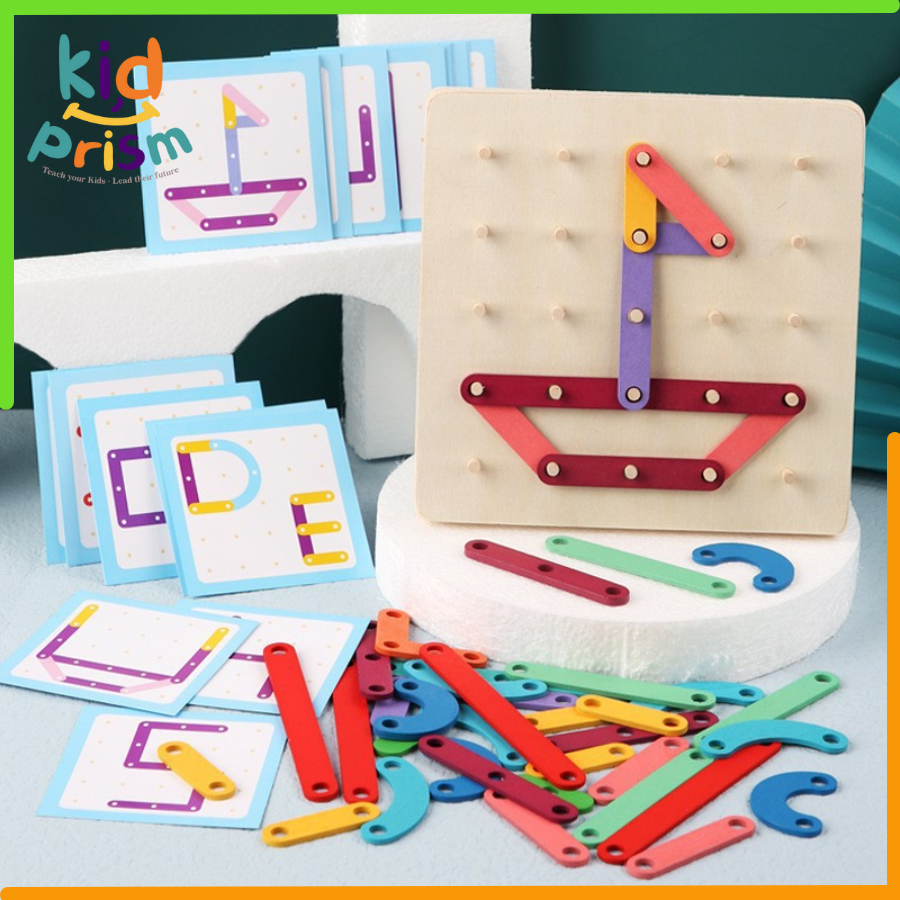 Bộ Đồ Chơi Xếp Chữ và Hình Học Montessori Nail Board Jigsaw Puzzle Gỗ An Toàn Cho Bé từ 2 tuổi trở lên - Giáo Cụ Montessori