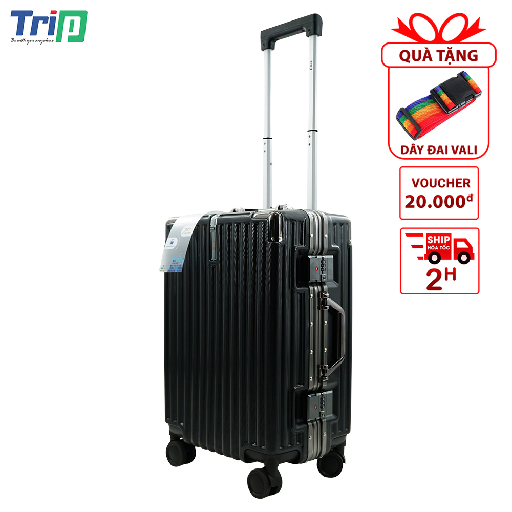 Tặng Dây Đai - Vali Kéo Khung Nhôm Trip A91 Chống Trộm Có Đủ Size 20 - 24Inch - Bảo Hành 5 Năm - Hàng Chính Hãng - Đen - 20 Inch