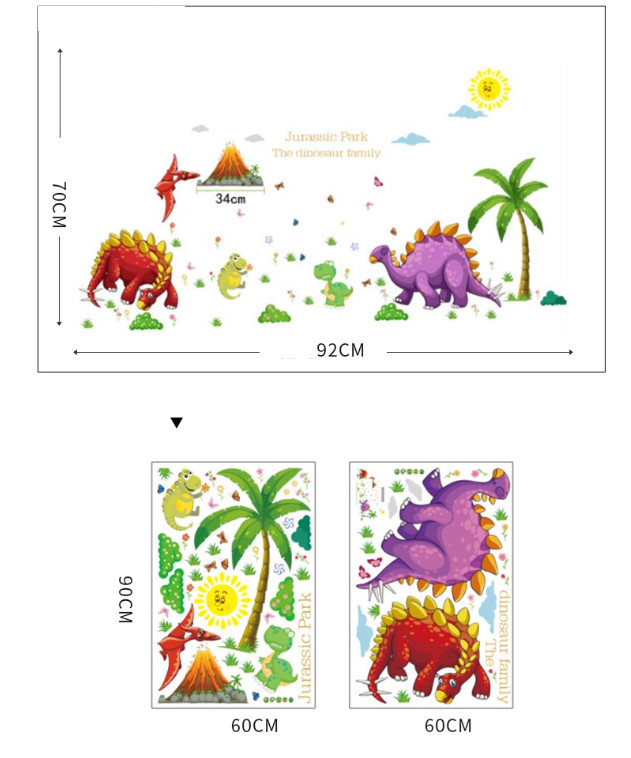 Decal trang trí tường - Khủng Long sắc màu thời cổ cho Bé size lớn