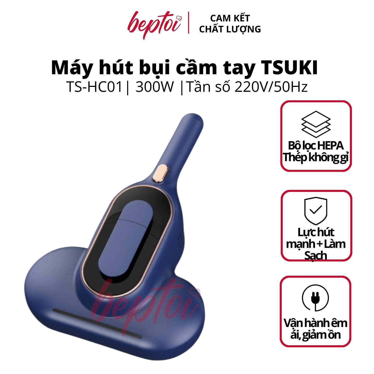 Máy hút bụi giường nệm diệt khuẩn UV TSUKI TS-HC01, dây dài 3,5 mét, lực hút 10.000 Pa - Hàng chính hãng