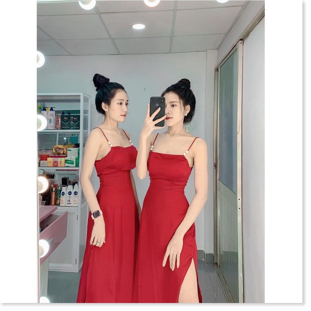 Đầm maxi 2 dây đính cườm xinh xắn có mút