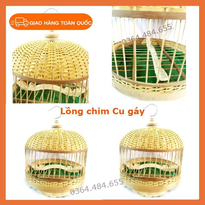 Lồng nuôi chim cu gáy - Lồng cu gáy tròn cầu gỗ, khay nhựa