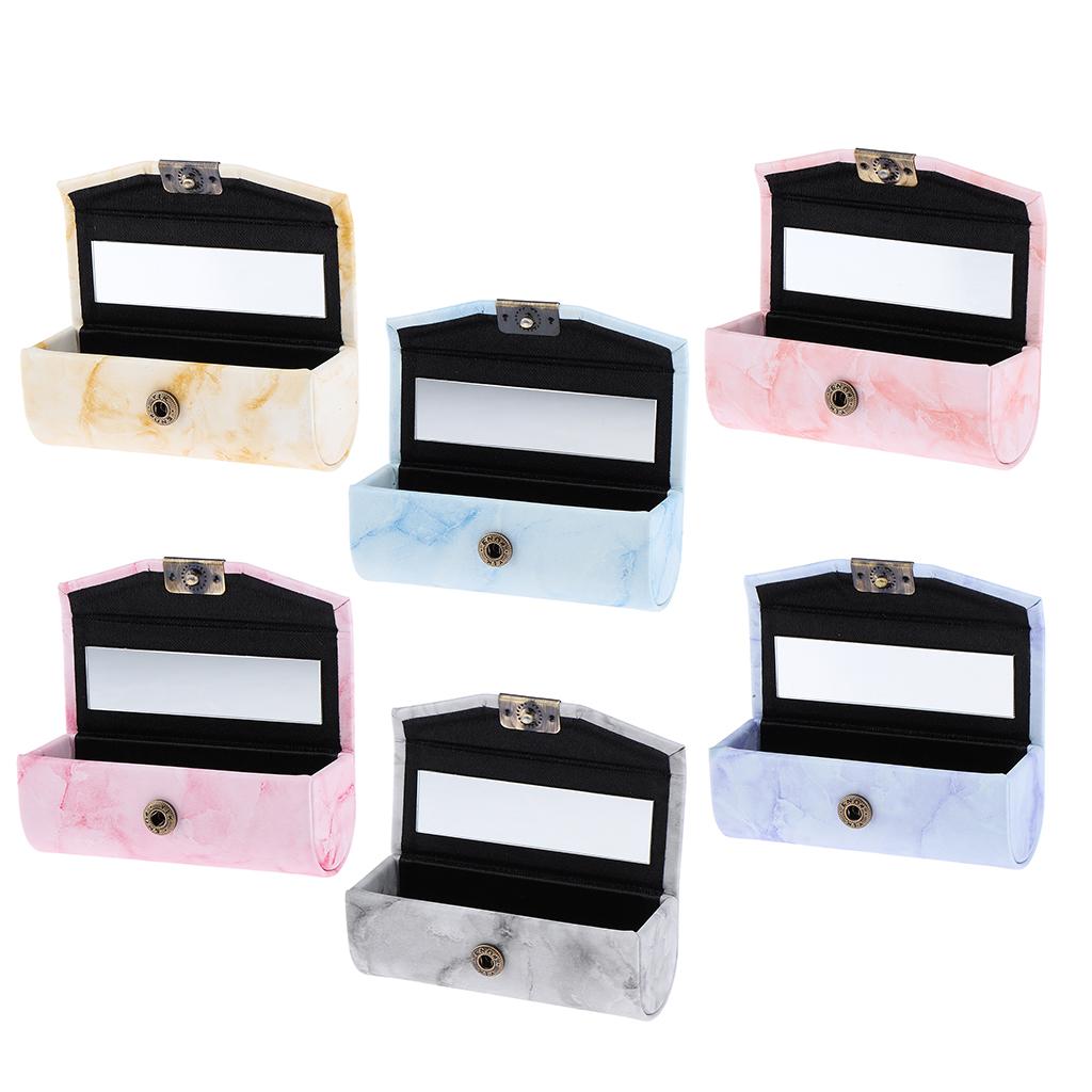 Stone Pattern Leather Lip Gloss Makeup Lipstick Holder Case With Mirror