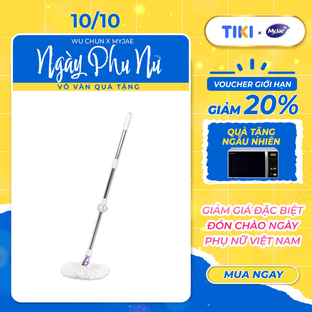 Cây Lau Nhà Đơn MyJae Sợi Microfiber Xoay 360 Độ Phù Hợp Cho Nhiều Loại Thùng Lau 134cm