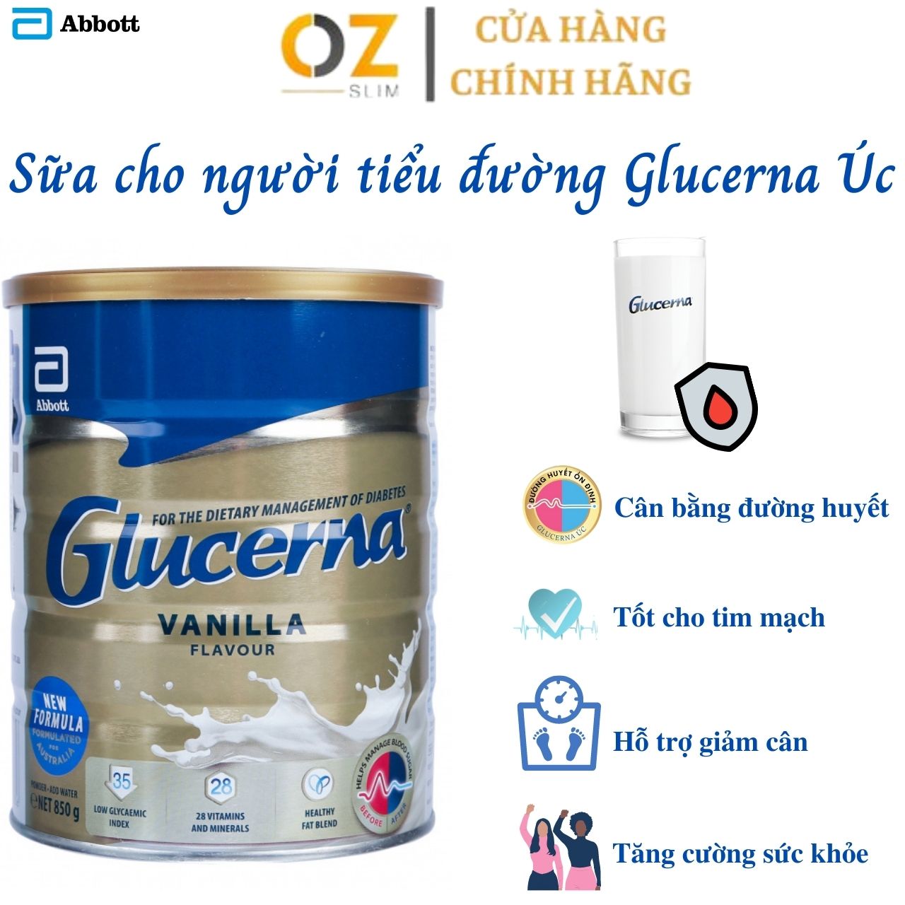 Sữa Dành Cho Người Tiểu Đường Abbott Glucerna Úc Bổ Sung Đầy Đủ Dinh Dưỡng Và Cân Bằng Đường Huyết - Lon 850g - OZ Slim Store