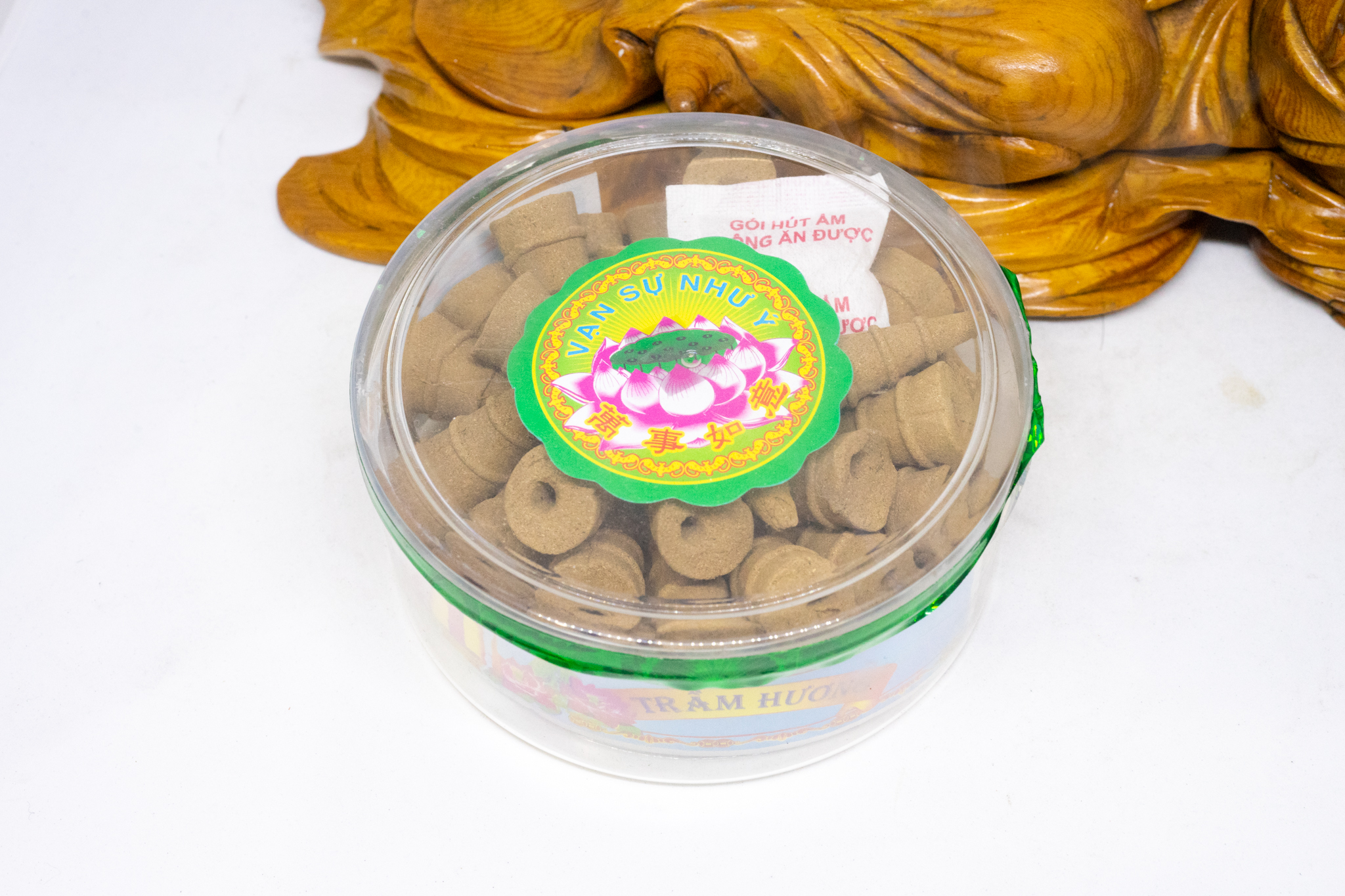 Tượng Phật Di Lặc nằm kiêm lư đốt trầm bằng gỗ Pơ Mu tặng kèm một hộp trầm hương