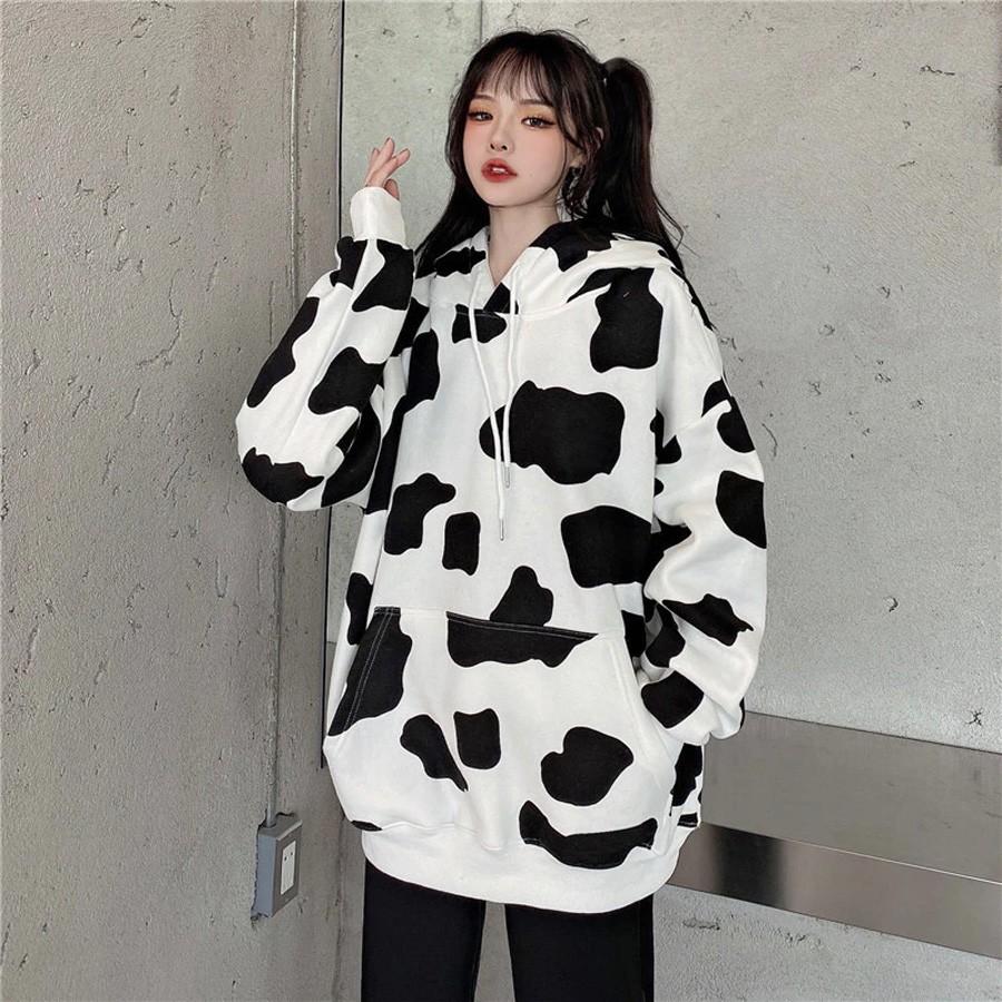 Áo hoodie Nam Nữ Bò Sữa Form rộng