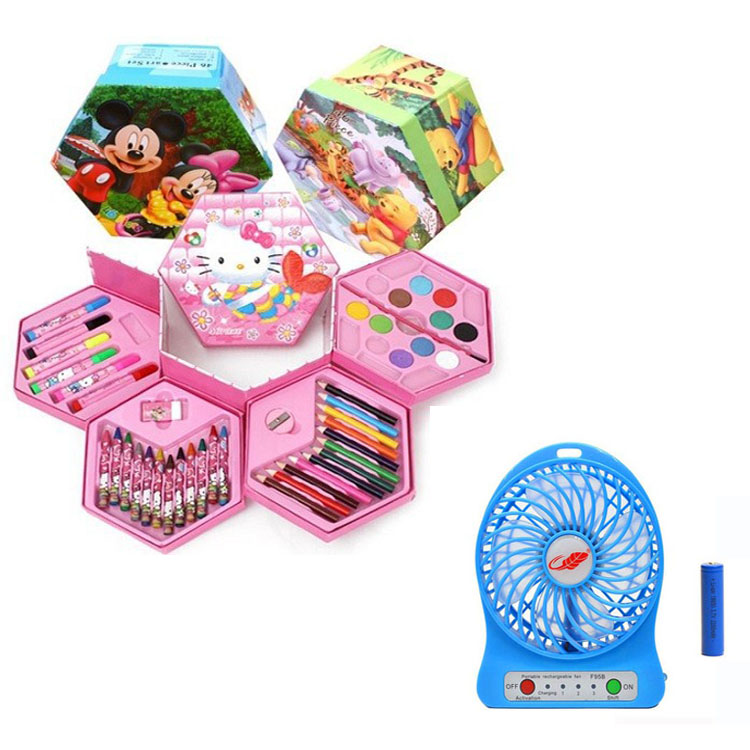 Bút chì màu 4 Tầng 46 món tặng quạt mini tích điện