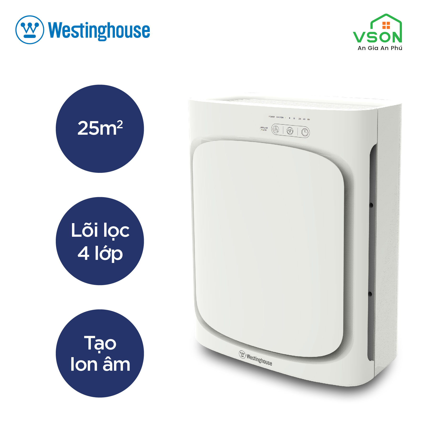 Máy lọc không khí WestingHouse WEAP8410 4 lớp lõi lọc - Đèn UV - Tạo ion âm - Khử mùi và lọc bụi, vi khuẩn làm sạch không khí - Công suất 28W - Hàng chính hãng Mỹ