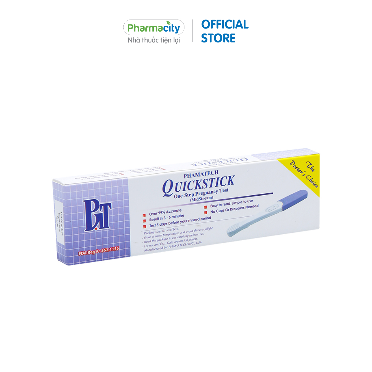 Bút thử thai nhanh Phamatech Quickstick One-Step Midstream