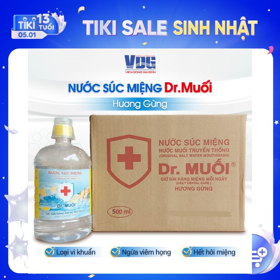 1 thùng 12 chai Nước súc miệng Dr. Muối hương Gừng ấm áp (500ml)