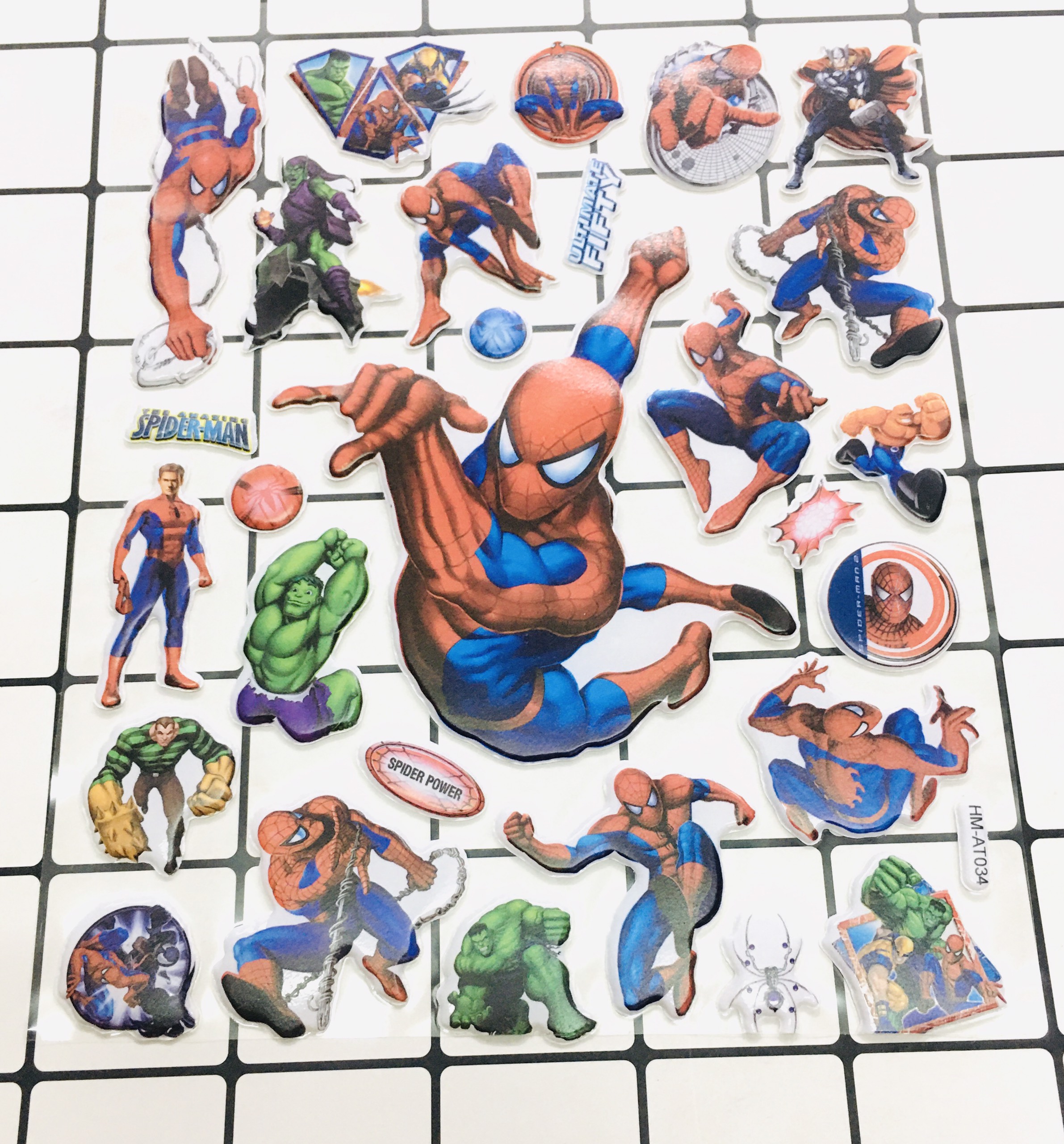 Set 2 bảng Sticker hình dán siêu nhân , người nhện Nổi 3D