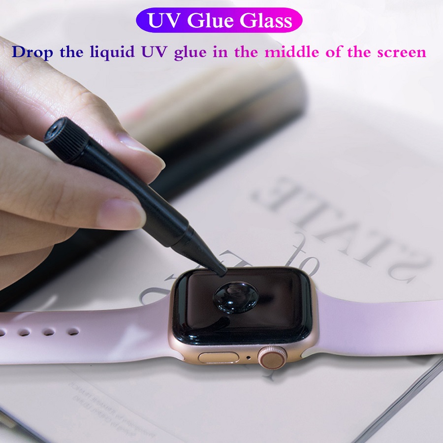 Miếng Dán Kính Cường Lực Full Keo UV Cho Apple Watch Size 38, 40, 42, 44mm Chính Hãng Glass Trong Suốt, Chống Va Đập  - Hàng Chính Hãng