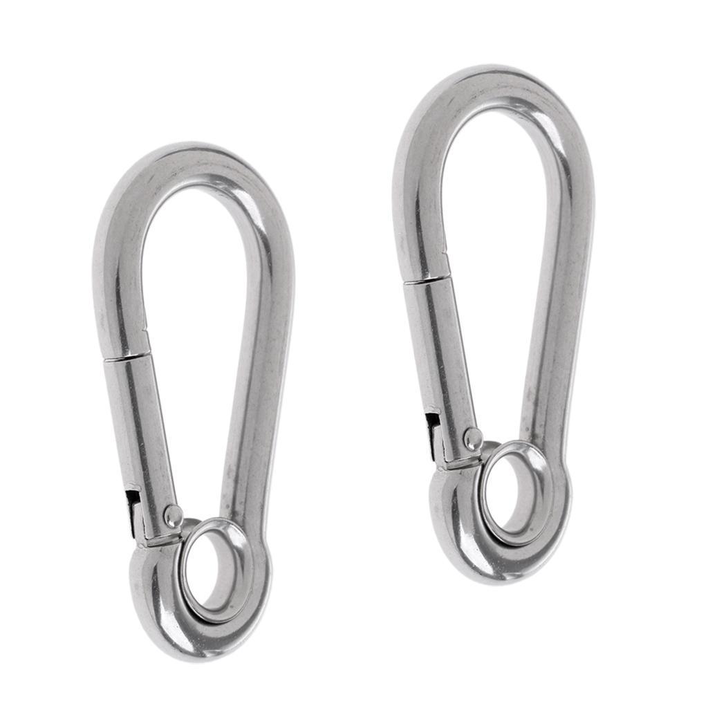 2pcs Stainless Steel Climbing Carabiner Clip Hook with Eye for Climbing/ Hiking 80 x 40mm Thickness 8mm