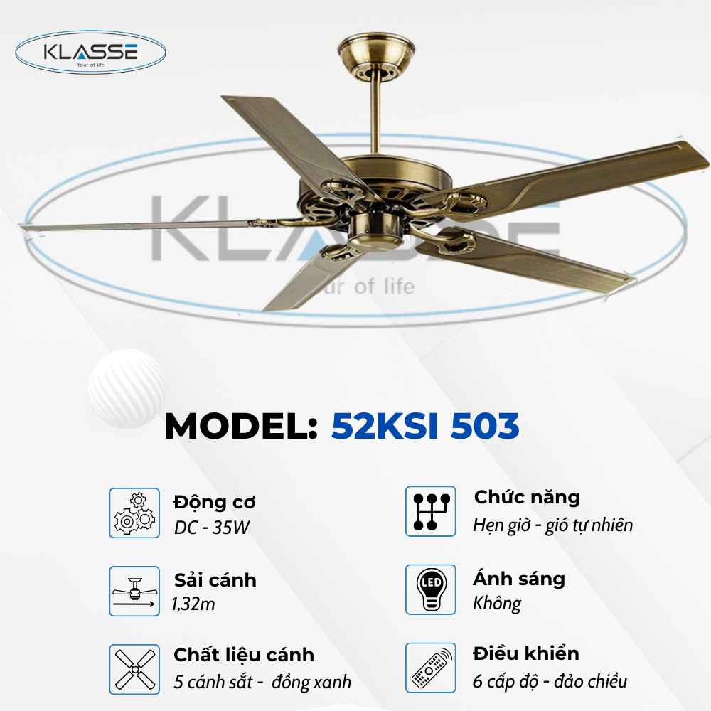 Quạt trần không đèn Klasse 52KSI 503 Hàng chính hãng