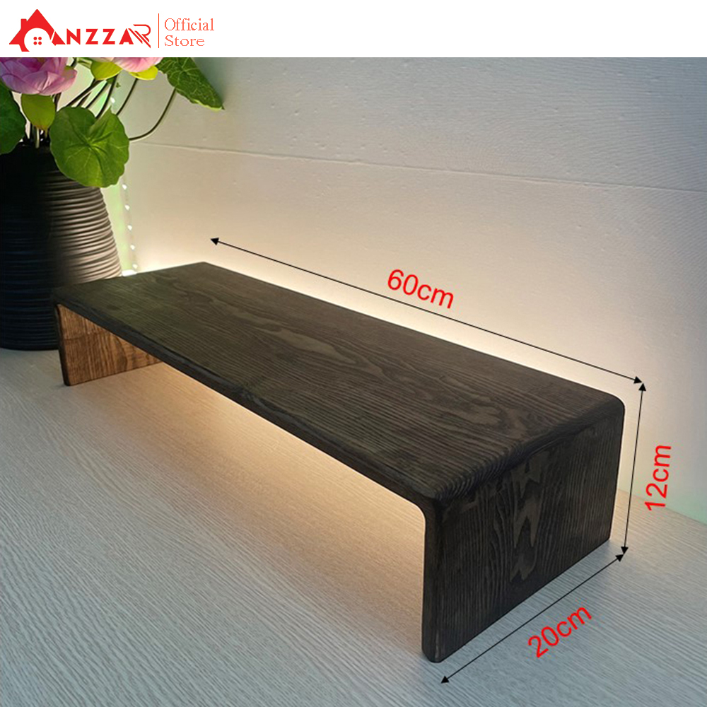 Kệ Màn Hình Máy Tính PC Màu Nâu Rustic Kệ Gỗ Tự Nhiên Kê Màn Hình Uốn Cong Độc Đáo Sang Trọng Anzzar-07