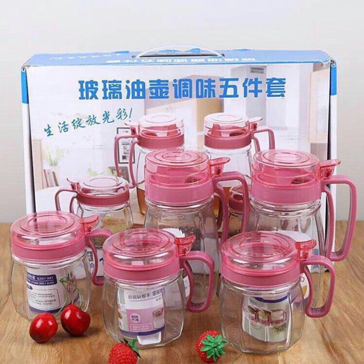Bộ gia vị thuỷ tinh 5 món có tay cầm