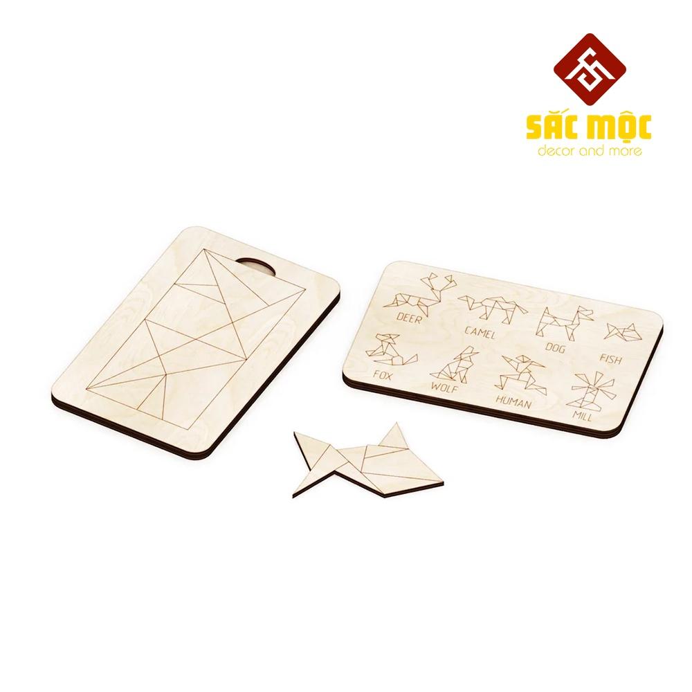 Bộ Ghép Hình #22 Trò Chơi Trí Uẩn Tangram 14 Món Có Hướng Dẫn Mặt Sau | Tangram Tô Màu Size 160 * 100 * 6 mm