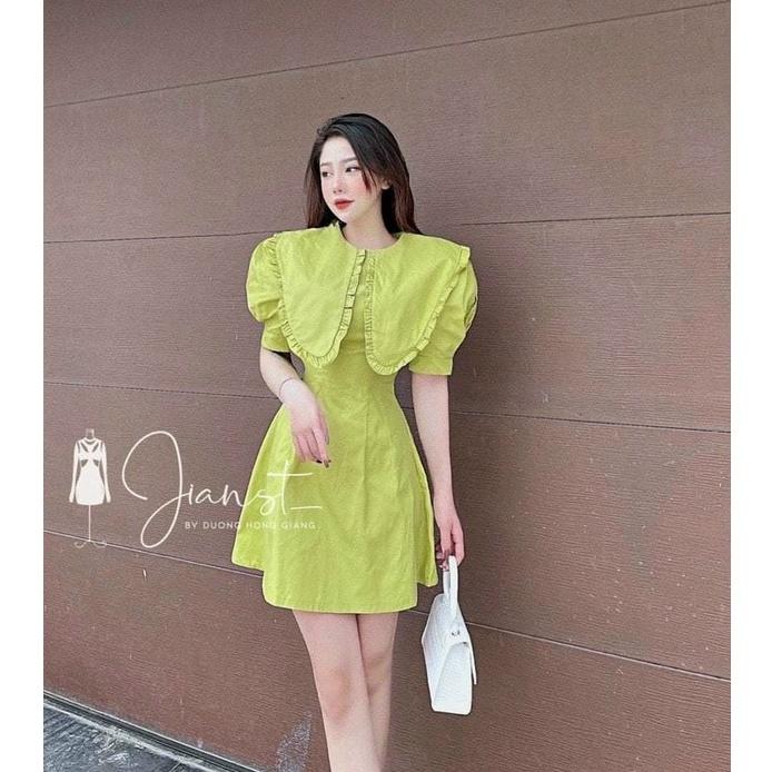 Đầm váy cổ tròn bèo lá xếp ly màu trắng tinh khôi, thời trang nữ dạo phố, dự tiệc