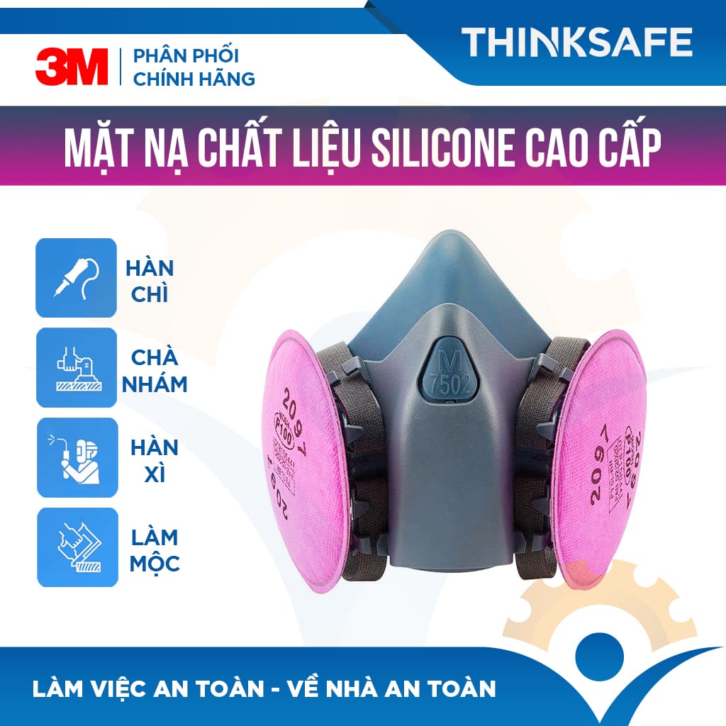 Mặt nạ phòng độc 3M 7502 bộ 3 món sử dụng phin 3M 2097 - Mặt nạ N95 phòng dịch, chống bụi, chống độc, khói hàn - lọc hơi hữu cơ nồng độ thấp