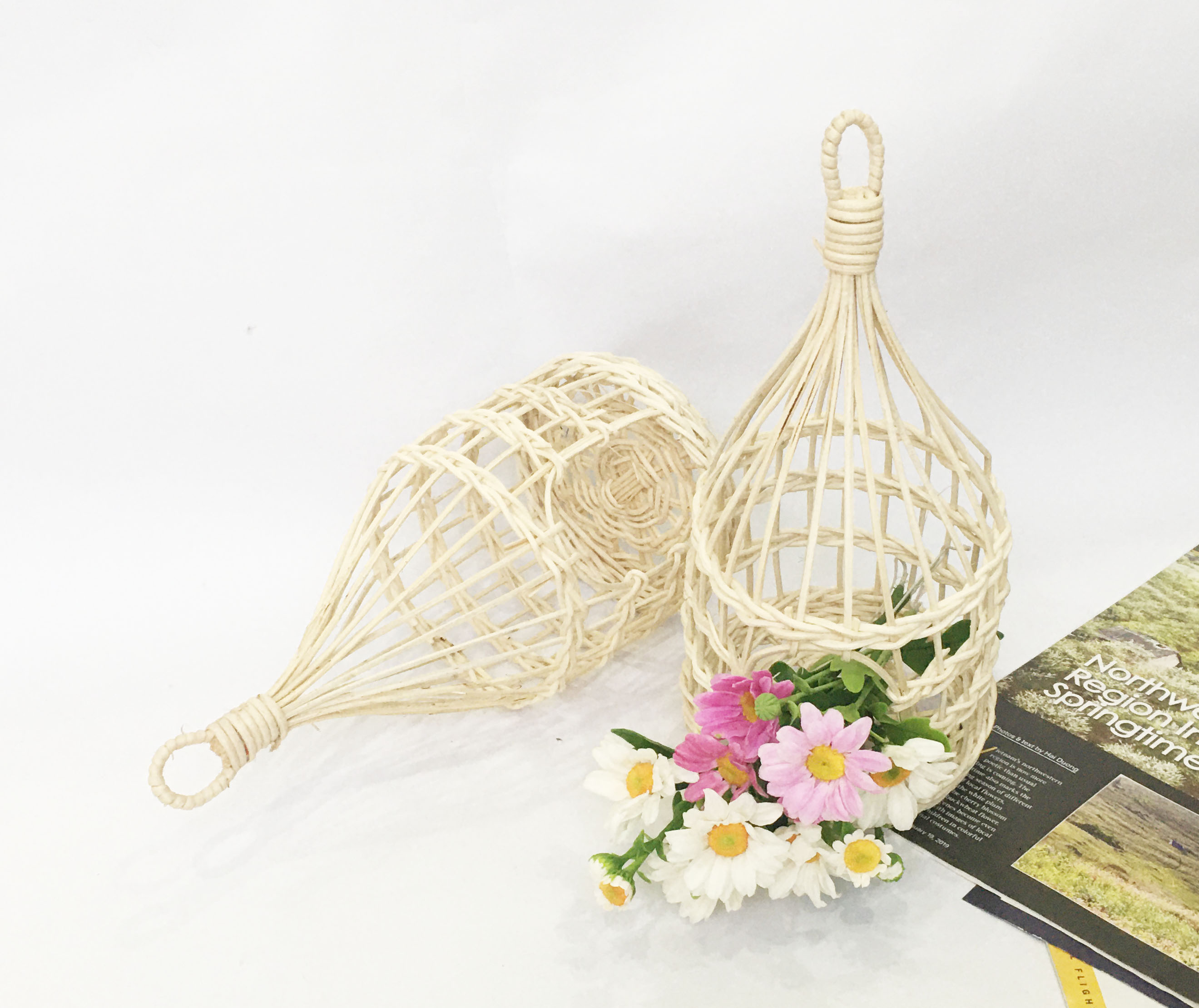 Lồng chim bằng mây tự nhiên vintage - cắm hoa / trang trí tiệc / đựng đồ đa năng handmade