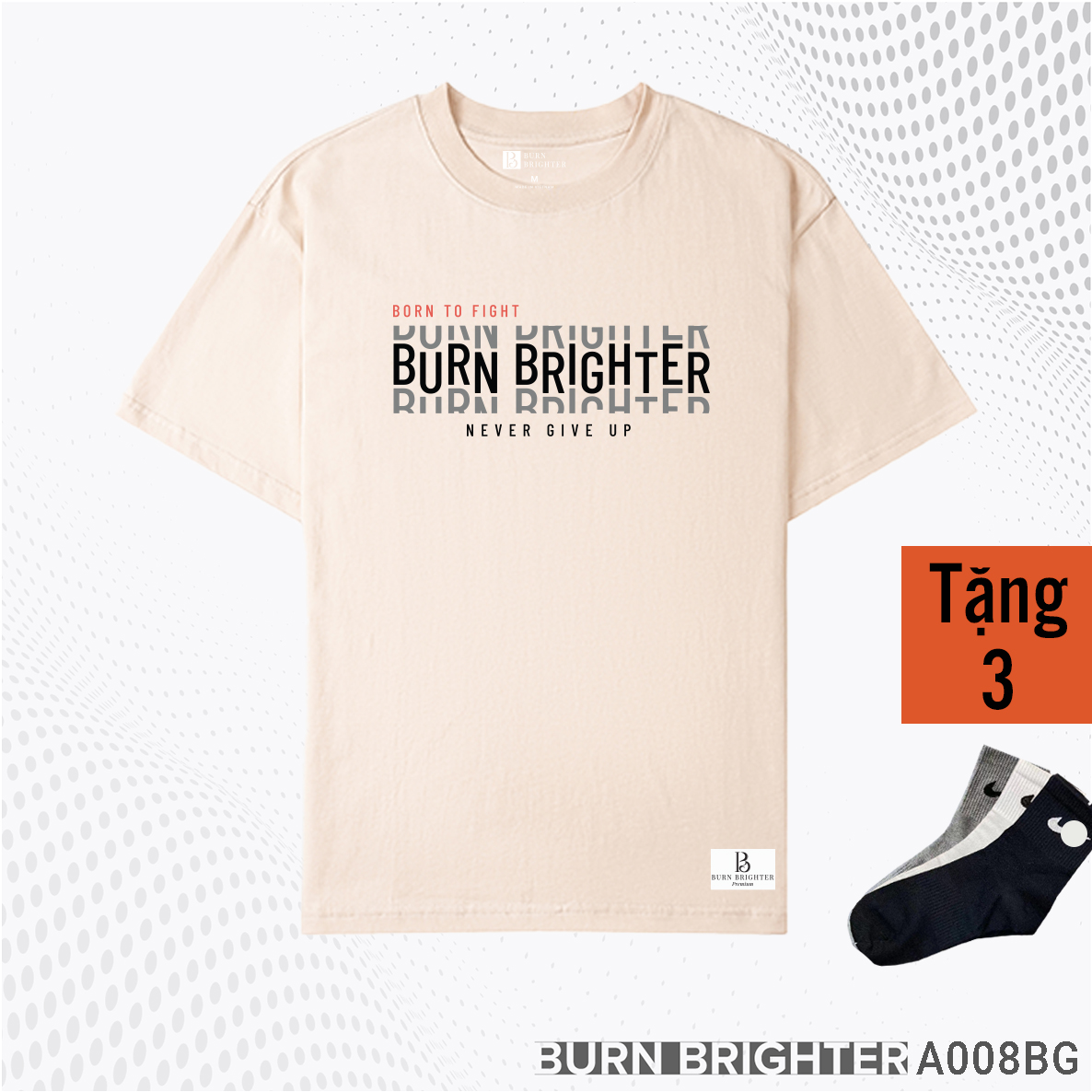 ÁO THUN UNISEX A008 - BURN BRIGHTER - MÀU ĐEN - XL ( 75 - 85kg ) Cao 180 - 190