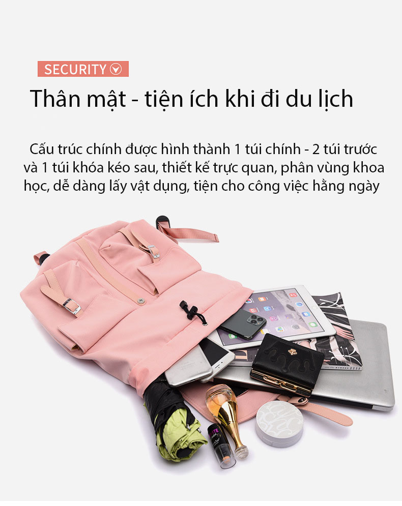 Balo thời trang nữ cao cấp J.QMEI 001A túi đựng laptop, túi đựng macbook chống sốc  14 inch - hàng chính hãng