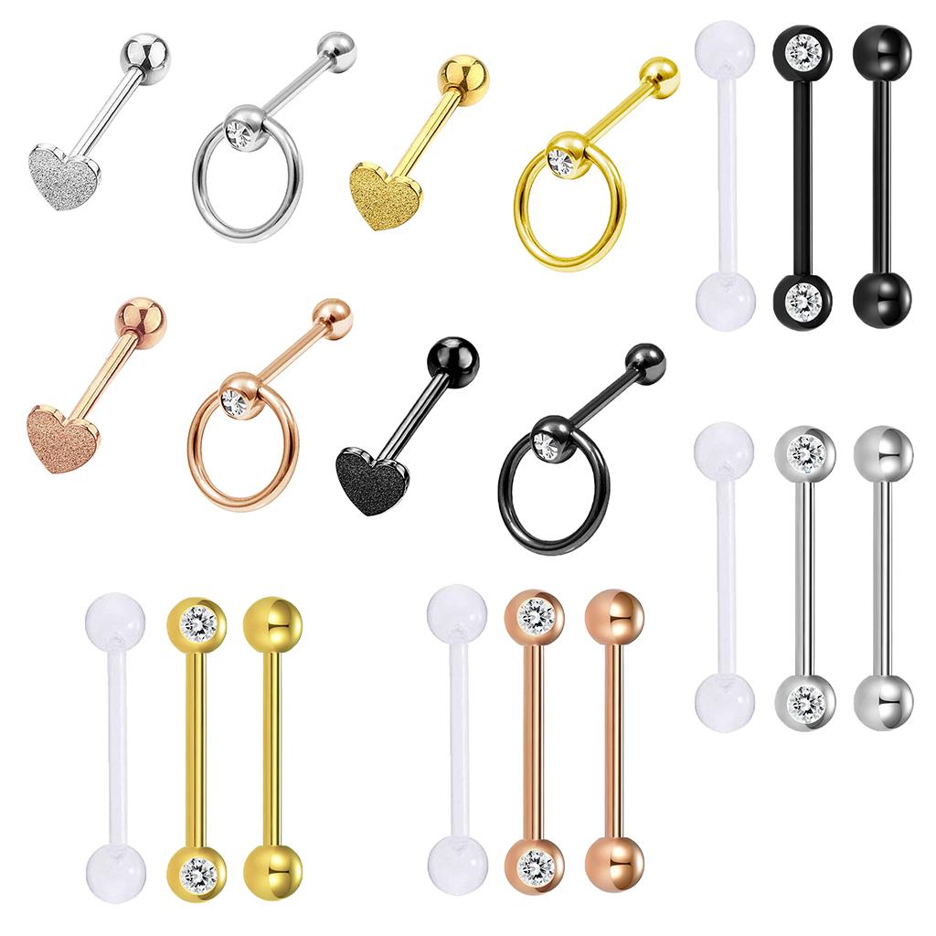 5 Pieces Stainless Steel Nose Lip Tongue Eyebrow Tragus Piercing Body Jewelry 14g for Women Men