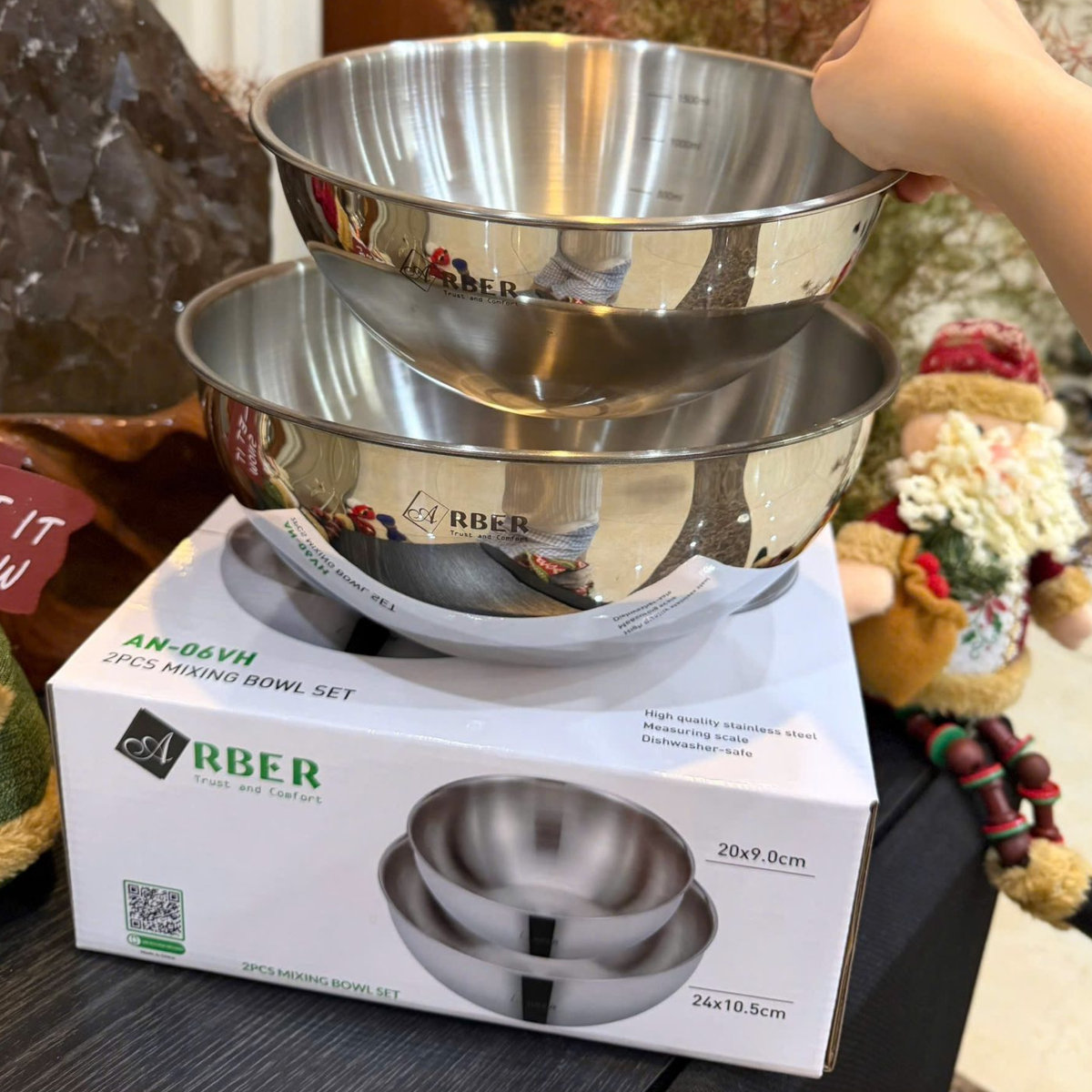 Bộ 2 bát tô trộn Inox cao cấp Arber AN-06VH (20cm và 24cm)