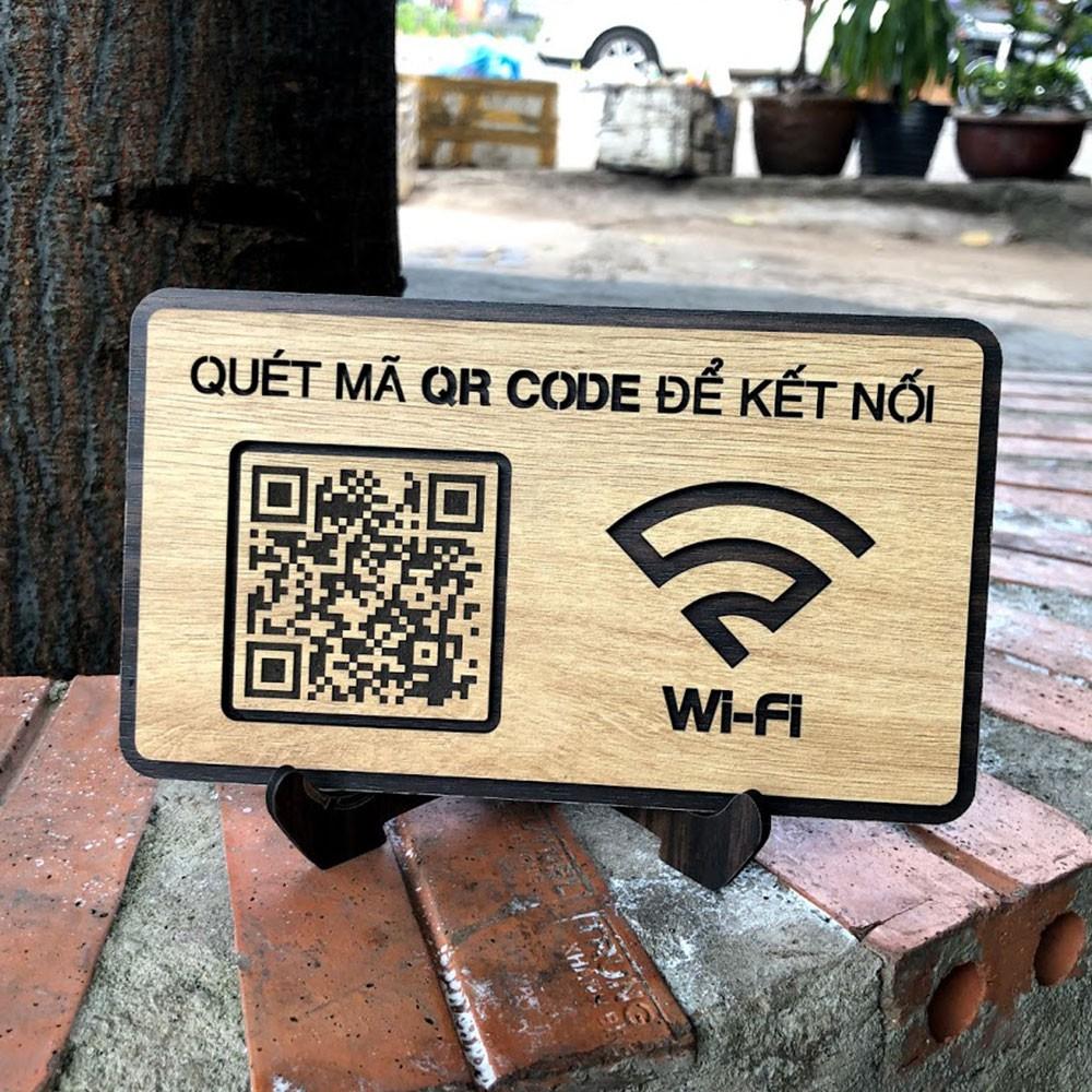 Bảng chia sẻ kết nối wifi bằng QRCODE gia công cắt khắc gỗ + chân đế