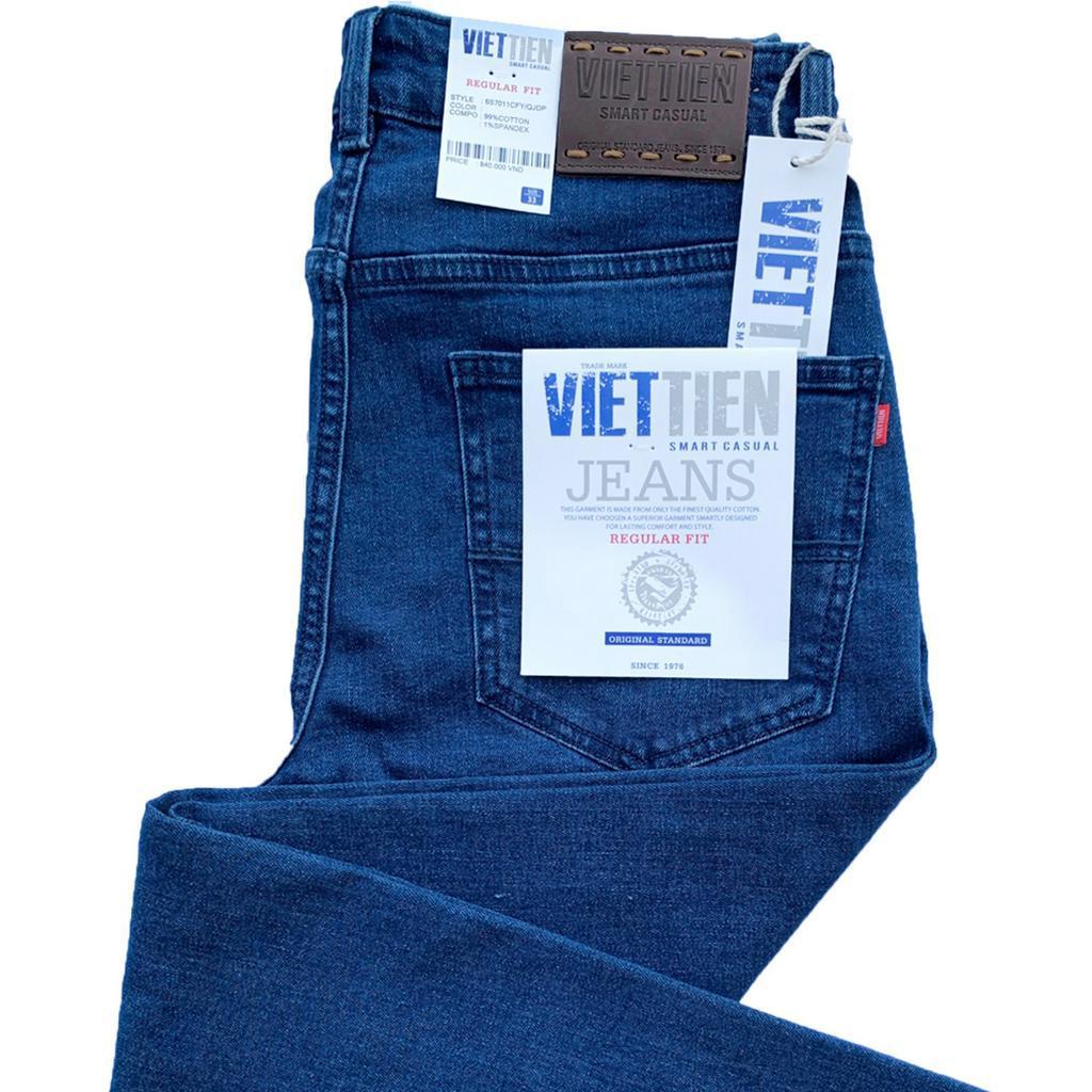 Viettien - Quần Jeans nam dài Regular fit Màu Xanh 6S7011