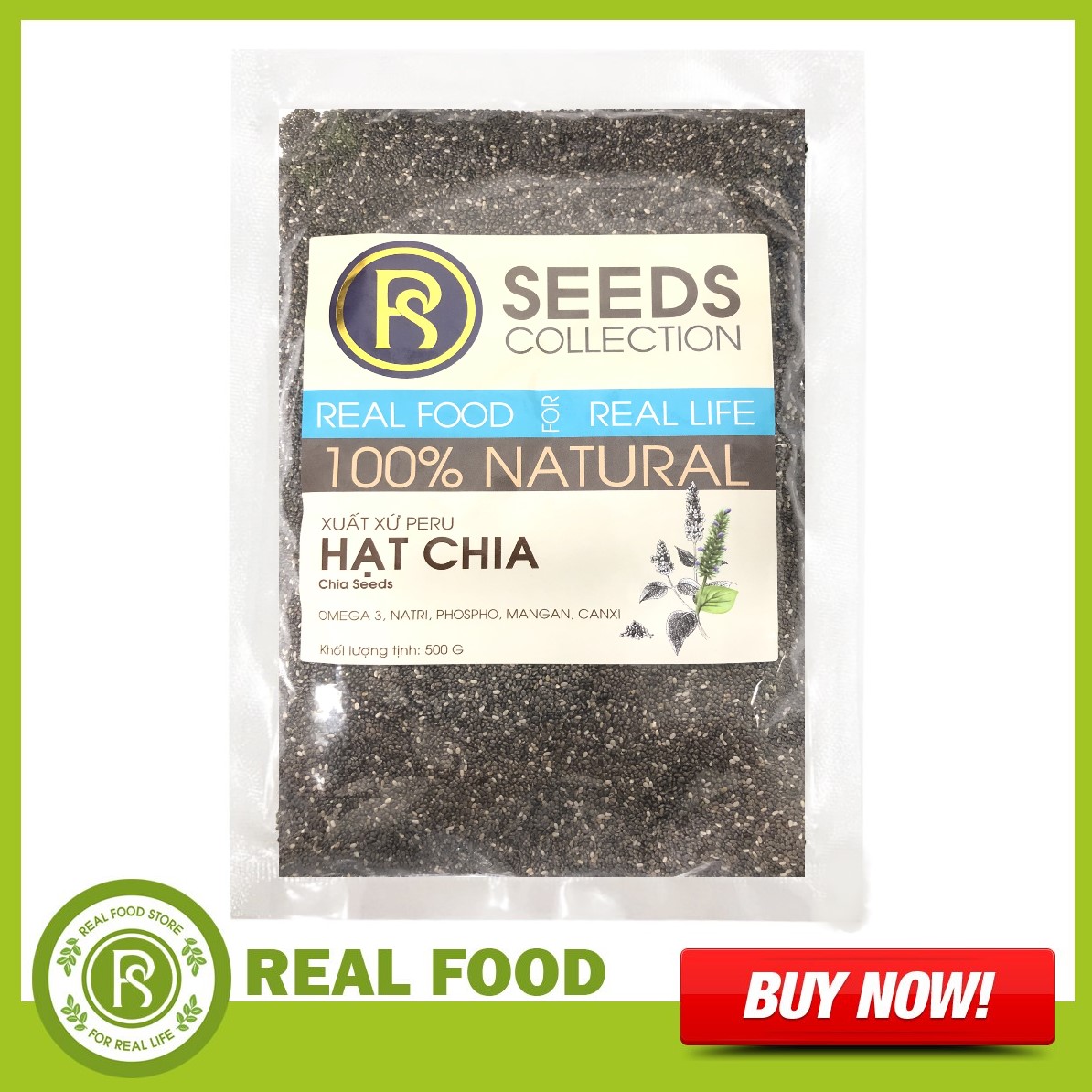 500G Hạt Chia Đen CHÍNH HÃNG Real Food ( Black Chia Seed)